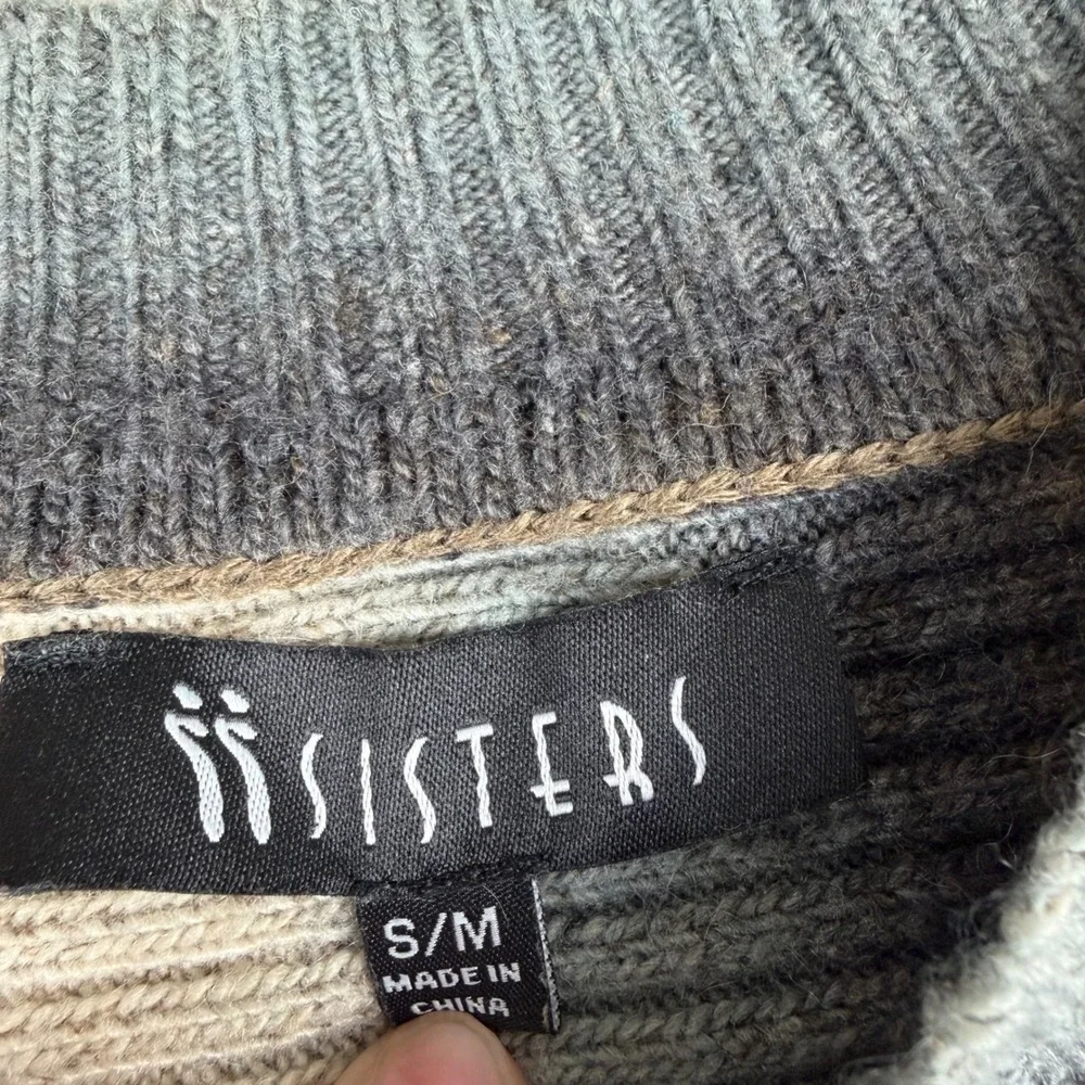 SISTERS‎ Ombre Striped Wool Blend Sweater Mock Neck Dolman Sleeve Women S/M